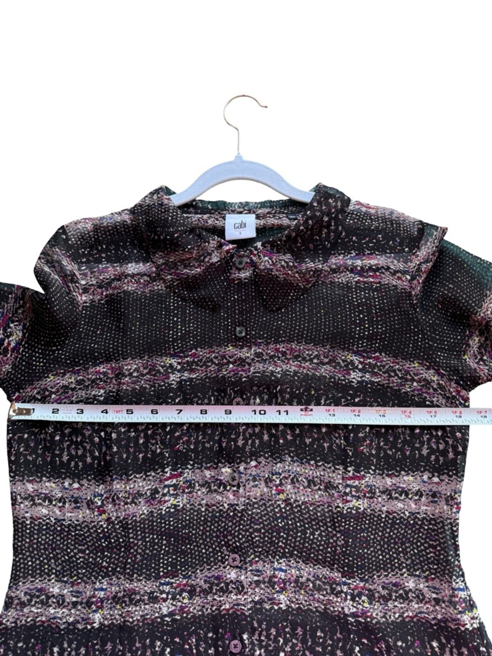CAbi Sheer Blouse with Pink, Blue & White Speckle Print Size S Lightweight - Picture 7 of 14